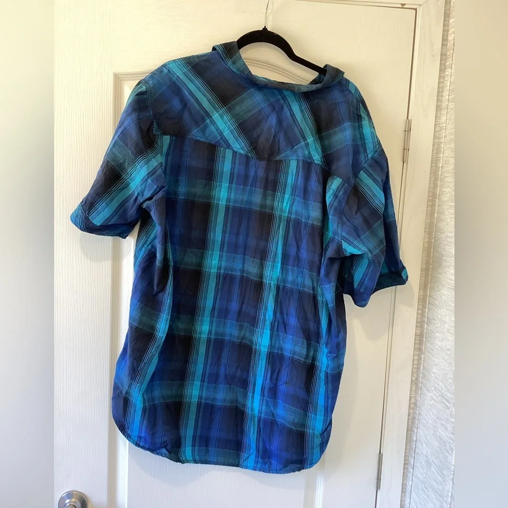 Black Jack Men's Blue and Teal Plaid Button Down Shirt size 3XL EUC